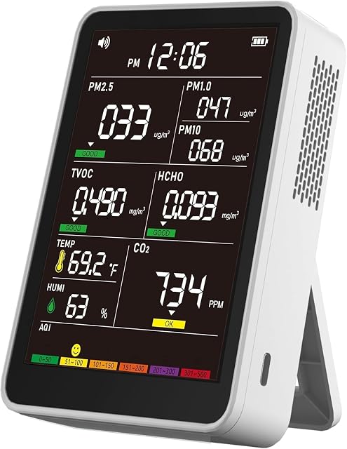 MORPTRA 16-in-1 indoor air quality monitor in white with color display