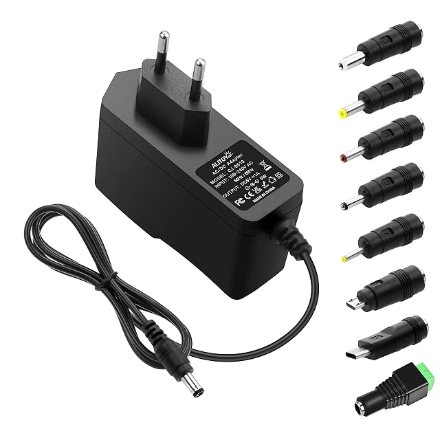 ALITOVE universal 5V 1A power adapter with 8 interchangeable connector tips
