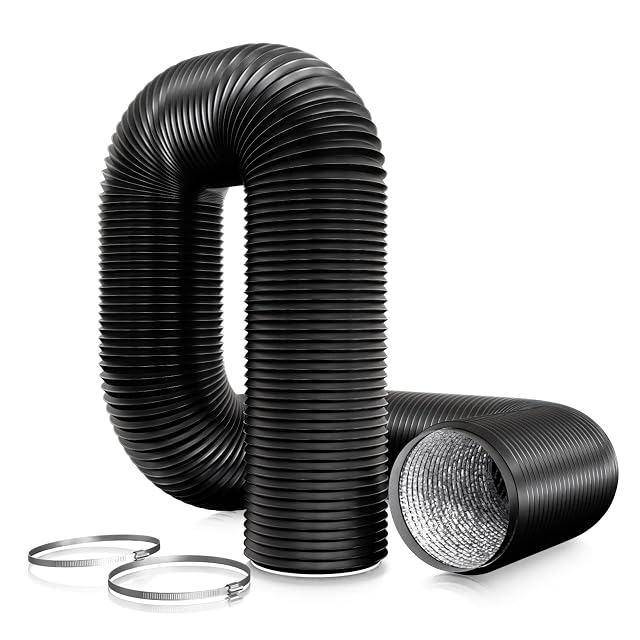 Aygrochy black 150 mm flexible exhaust hose with two stainless-steel hose clamps
