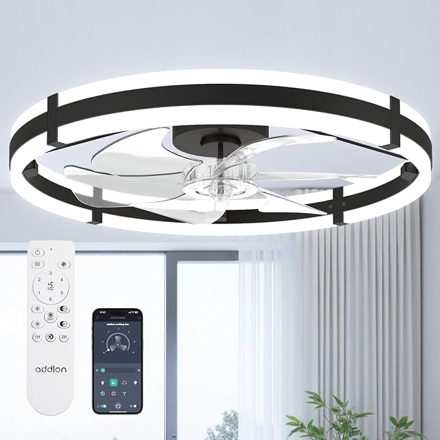 addlon 24-inch low profile fandelier ceiling fan in black with LED panel