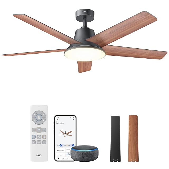 DREO 52-inch smart ceiling fan in black with integrated LED light