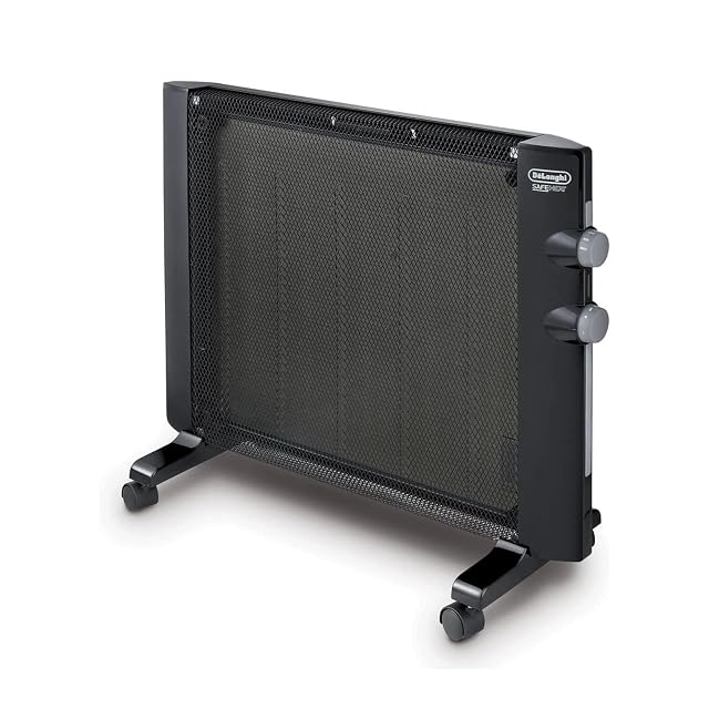De'Longhi mica panel space heater in black, slim freestanding profile