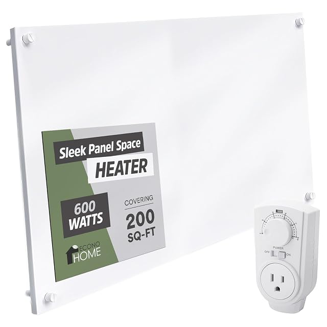 EconoHome 600W convection wall heater panel, flat white paintable surface
