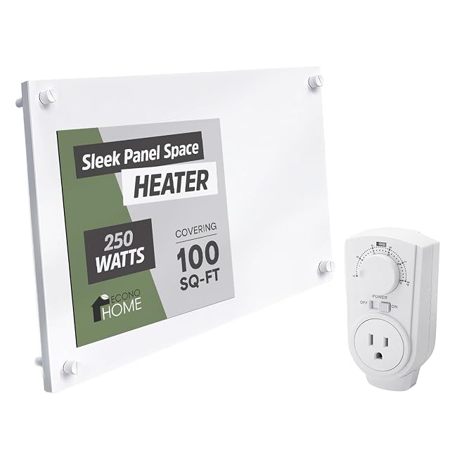 EconoHome 250W convection wall heater panel in white, slim flat profile