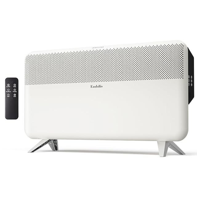 Embilis panel convection space heater in white with LED touch panel and remote