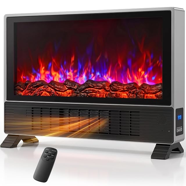 EXNOS 23.6-inch freestanding electric fireplace heater with 3D flame effect