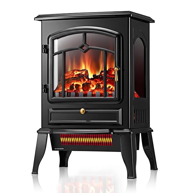 ZAFRO electric fireplace stove in ebony finish with 3D flame and glass window
