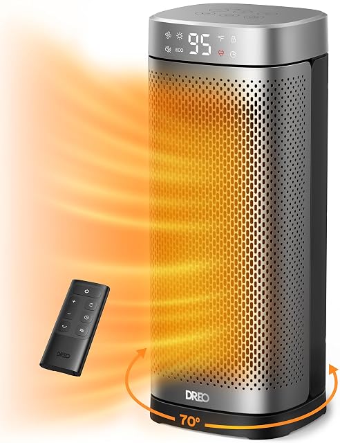 DREO 16-inch electric space heater in white with digital thermostat display