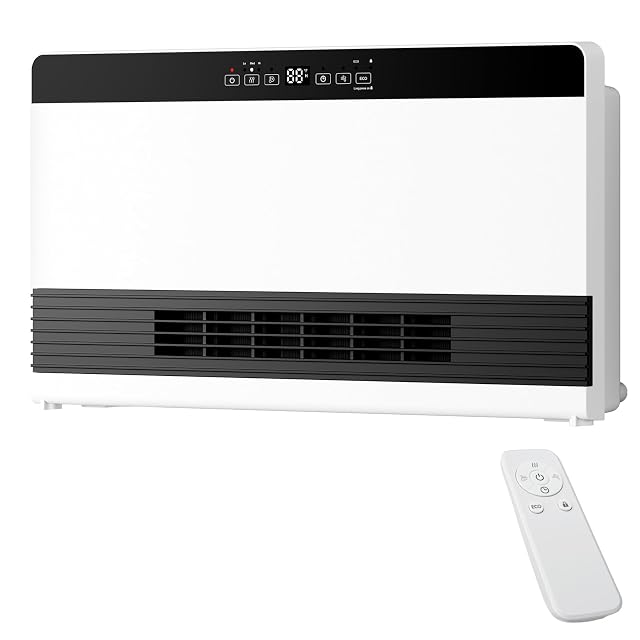 ZAFRO 1300W wall-mountable space heater in white with digital display and remote