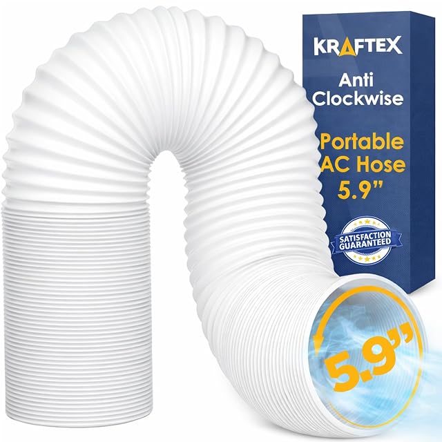 Kraftex portable air conditioner exhaust hose in white, coiled