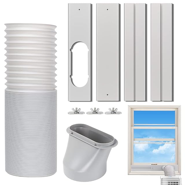 KXUHIVC portable AC window vent kit with exhaust hose and sliding window plates