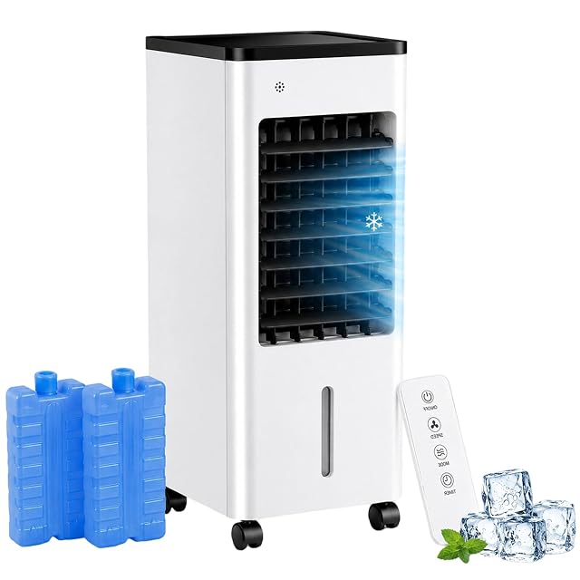 Unbranded 15 L evaporative air cooler on casters with remote control