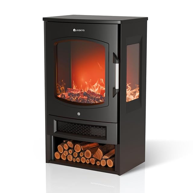 Juskys 1800W freestanding electric stove with LED flame effect