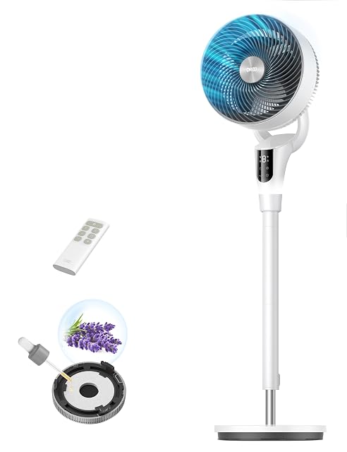 DREO standing oscillating pedestal fan in white with detachable grille
