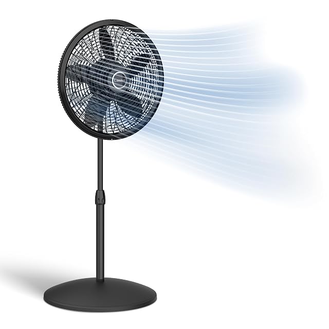 Lasko 18-inch adjustable pedestal fan in black with wide base