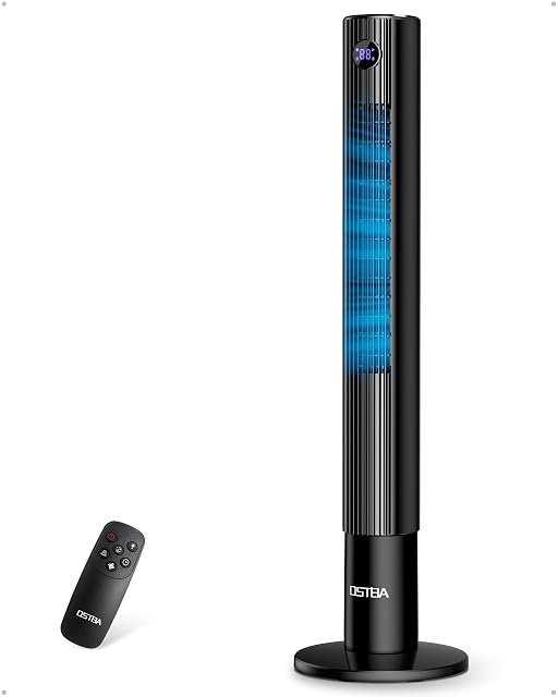 OSTBA 43-inch tower fan in white with LED touch panel and remote