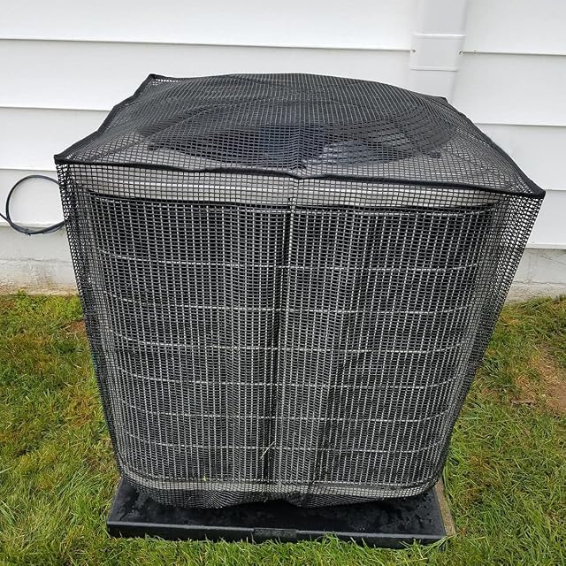 LISOL full mesh air conditioner cover fitted over an outdoor condenser unit
