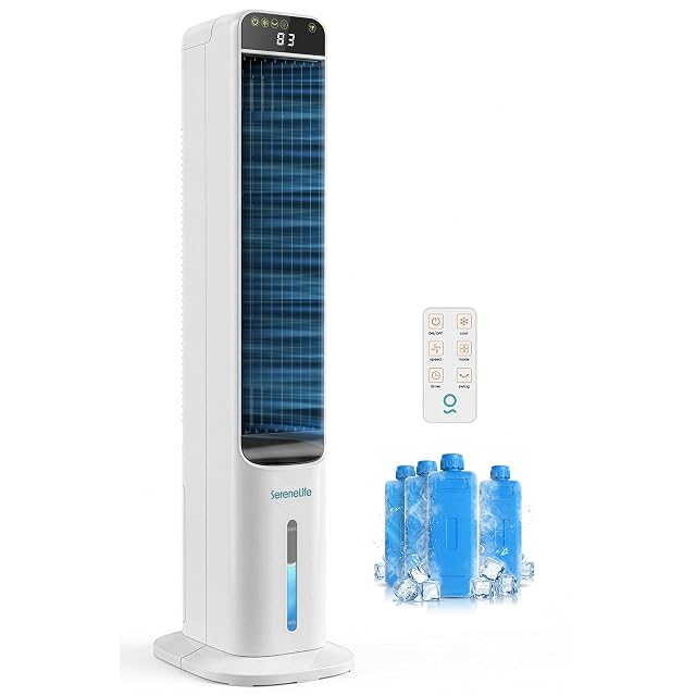 SereneLife SLACL5LWH tower evaporative air cooler with remote control