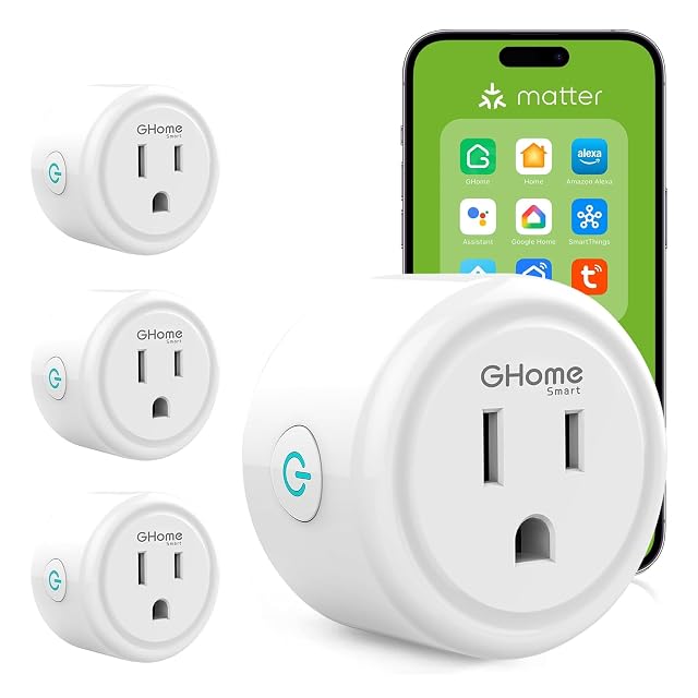 GHome Matter smart plug, square white body with single socket and button