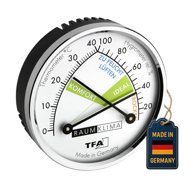 TFA Dostmann analog dial thermometer-hygrometer with metal ring