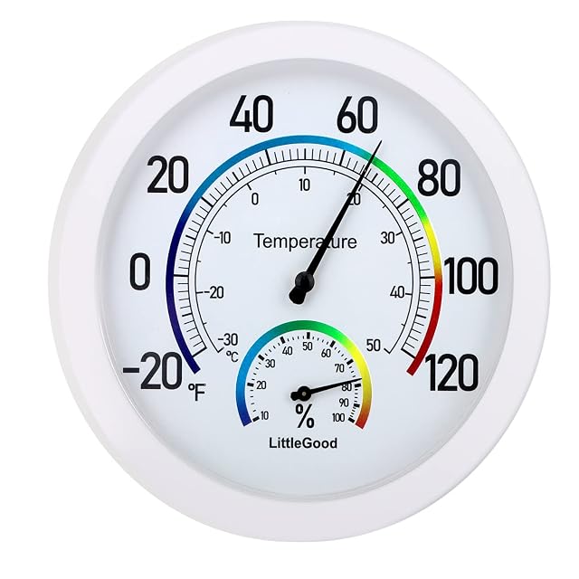 LittleGood 6-inch analog wall thermometer and hygrometer with white ABS case