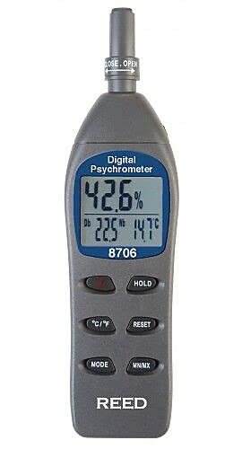 Reed 8706 digital psychrometer and thermo-hygrometer with dual-line LCD