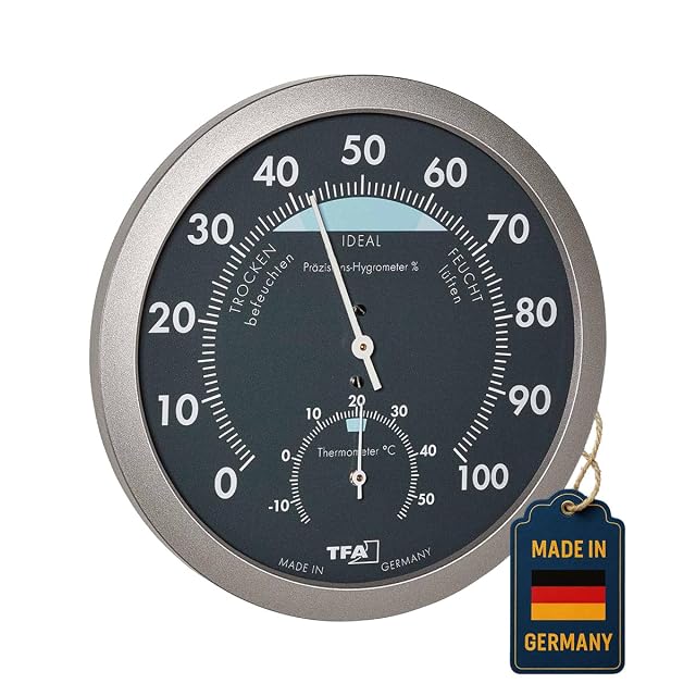 TFA Dostmann analog thermo-hygrometer, slim upright case with twin dials