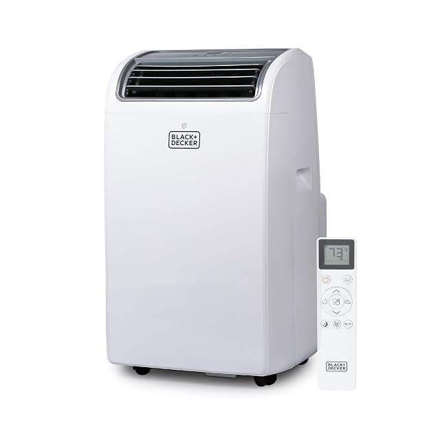 BLACK+DECKER portable air conditioner in white with top control panel and exhaust hose