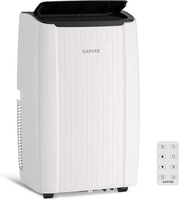 JustSmart portable air conditioner in white with LED display, wheels and exhaust hose